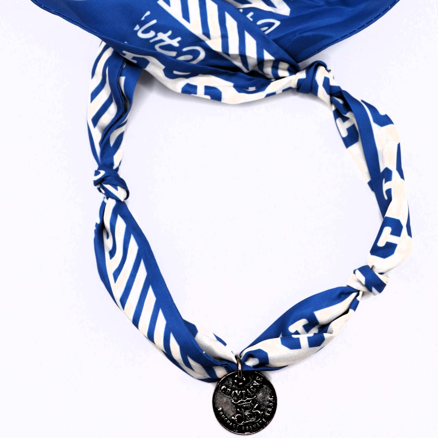 Silver Coin and Blue Scarf Necklace