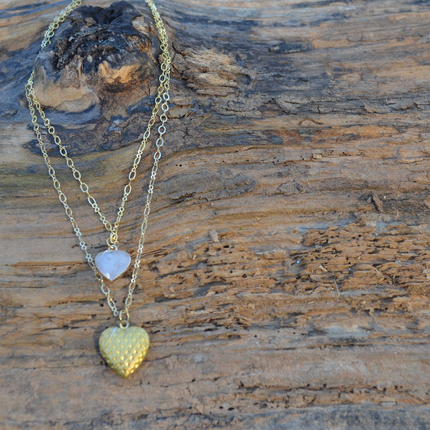 Gold Double Chained Heart Necklace