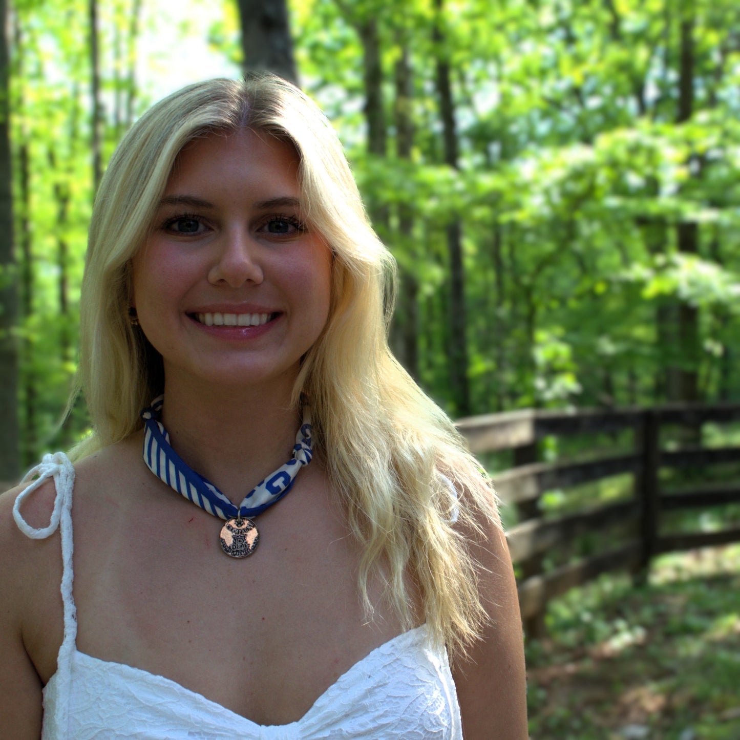 Silver Coin and Blue Scarf Necklace
