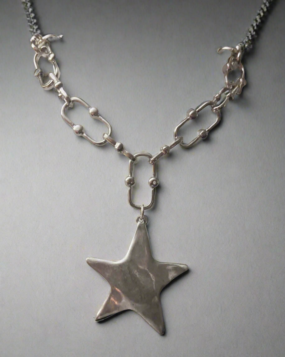 Silver Hammered Star Necklace
