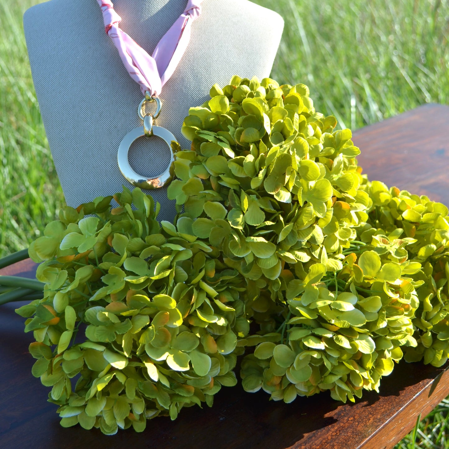 Pink Multicolored Scarf Necklace Gold Pendant