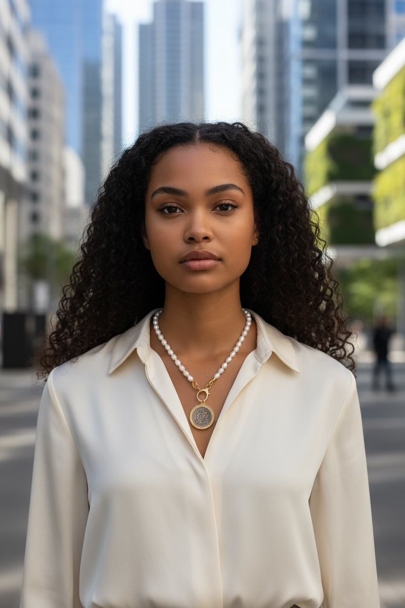 White potato pearl necklace with French coin and lobster clasp
